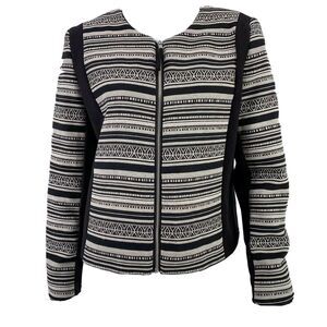 H&M Black and White Striped Pattern Zip Front Blazer